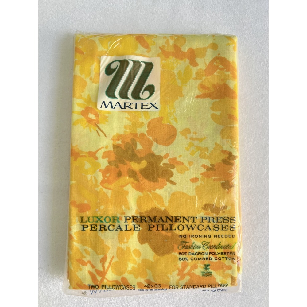 Vintage Martex Luxor Yellow Floral Double Sheet Set New Old Stock 70s Percale - Picture 6 of 15